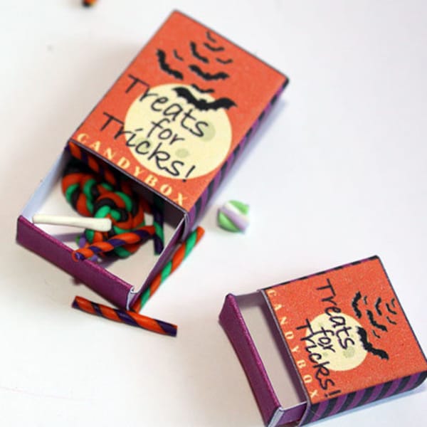PRINTABLE HALLOWEEN BOX Pdf file Dollhouse miniature Halloween candy boxes Bat over Full Moon design