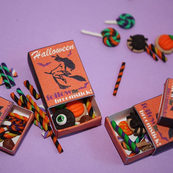 PRINTABLE HALLOWEEN BOX Pdf file Dollhouse miniature Halloween candy boxes Witch on a Broomstick Design