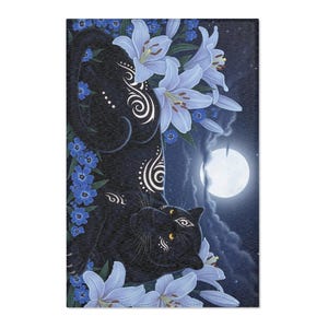 Mystic Moon Panther Area Rug - Celestial Black Cat & Floral Design, Witchy Home Decor, Spiritual Rug for Bedroom, Office, or Altar Space