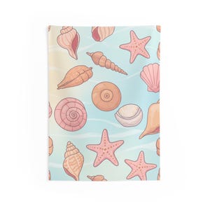 Pastel Seashell Tapestry - Cute Ocean-Inspired Wall Art with Starfish & Shells, Coastal Decor for Beach Lovers, Kids Rooms Summer Spaces