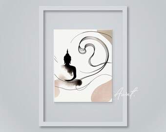 Abstrakt Zen Buddha-konst | Modern thailändsk penseldrag utskrivbar | Digital väggdekor