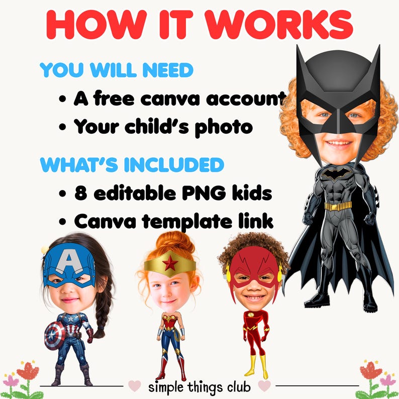 Editable Superhero Kids Canva Template – Add Your Child's Face - Etsy