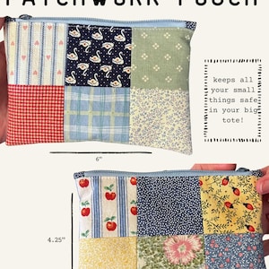 Custom Vintage Patchwork Zipper Pouch | Handmade Cotton Bag, One-of-a-kind Gift