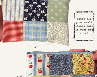 Benutzerdefinierte Vintage Patchwork Reißverschlusstasche | Handgemachte Baumwolltasche, Einzigartiges Geschenk