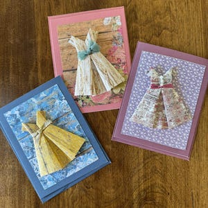 Juego de 3 tarjetas de felicitación con diseño de vestido de origami
