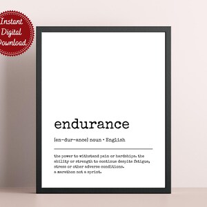 Endurance Definition Print - Funny Office Wall Art, Pareto Principle Poster, Home Office Decor, Cubicle Sign, Digital Download