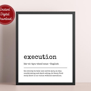 Execution Definition Print - Funny Office Wall Art, Pareto Principle Poster, Home Office Decor, Cubicle Sign