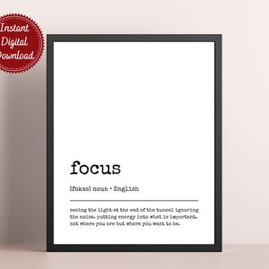 Focus Definition Print - Funny Office Wall Art, Pareto Principle Poster, Home Office Decor, Cubicle Sign