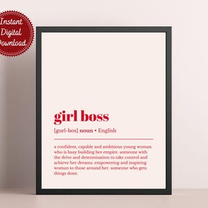Girl Boss Definition Print - Funny Office Wall Art, Pareto Principle Poster, Home Office Decor, Cubicle Sign, Digital Download