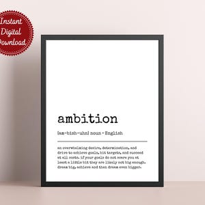 Ambition Definition Print - Funny Office Wall Art,  Sarcastic Printable Quote for Workplace Decor, Digital Download