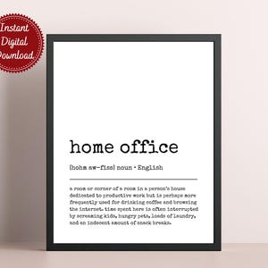 Home Office Definition Print - Funny Office Wall Art, Pareto Principle Poster, Home Office Decor, Cubicle Sign, Digital Download
