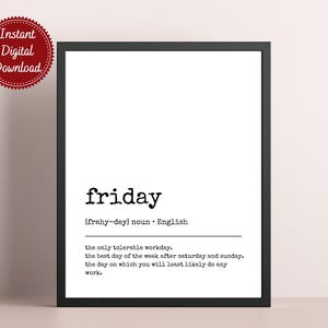 Friday Definition Print - Funny Office Wall Art, Pareto Principle Poster, Home Office Decor, Cubicle Sign
