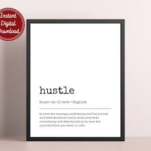 Hustle Definition Print - Funny Office Wall Art, Pareto Principle Poster, Home Office Decor, Cubicle Sign, Digital Download