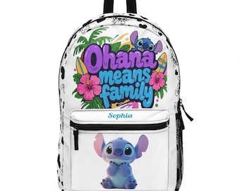 Mochila con estampado de corazón de Ohana, bonita mochila para niños, mochila inspirada en Disney, regalo para estudiantes, bolsa de viaje