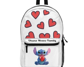 Mochila con estampado de corazón de Ohana, bonita mochila para niños, mochila inspirada en Disney, regalo para estudiantes, bolsa de viaje