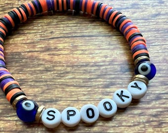 Spooky Evil Eye Heishi Bracelet: Halloween Clay Bead Jewelry