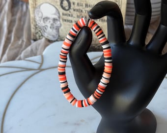 Halloween Heishi Bead Bracelet: Handmade Polymer Clay Spooky Jewelry
