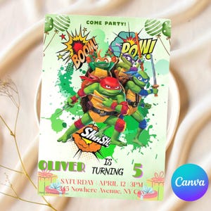 Editable Ninja Turtles Birthday Invitation | TMNT Digital Party Invite | Teenage Mutant Ninja Turtles Canva Template Instant Download
