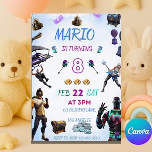 Invitation d'anniversaire Battle Royale modifiable - Invitation à une fête de joueur, thème du jeu vidéo, carte d'anniversaire pour garçons en téléchargement immédiat