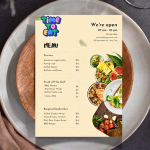 Bearbeitbares Restaurant Menü Vorlage Canva | Druckbarer digitaler Download für Lebensmittelunternehmen & Geschenkideen für Köche