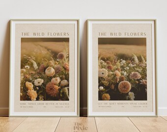Botanische Eleganz im Vintage-Stil: 2 Druckvorlagen für botanische Kunst in Beige – minimalistisches Blumendekor, digitaler Download in 6 Größen | Beigetöne