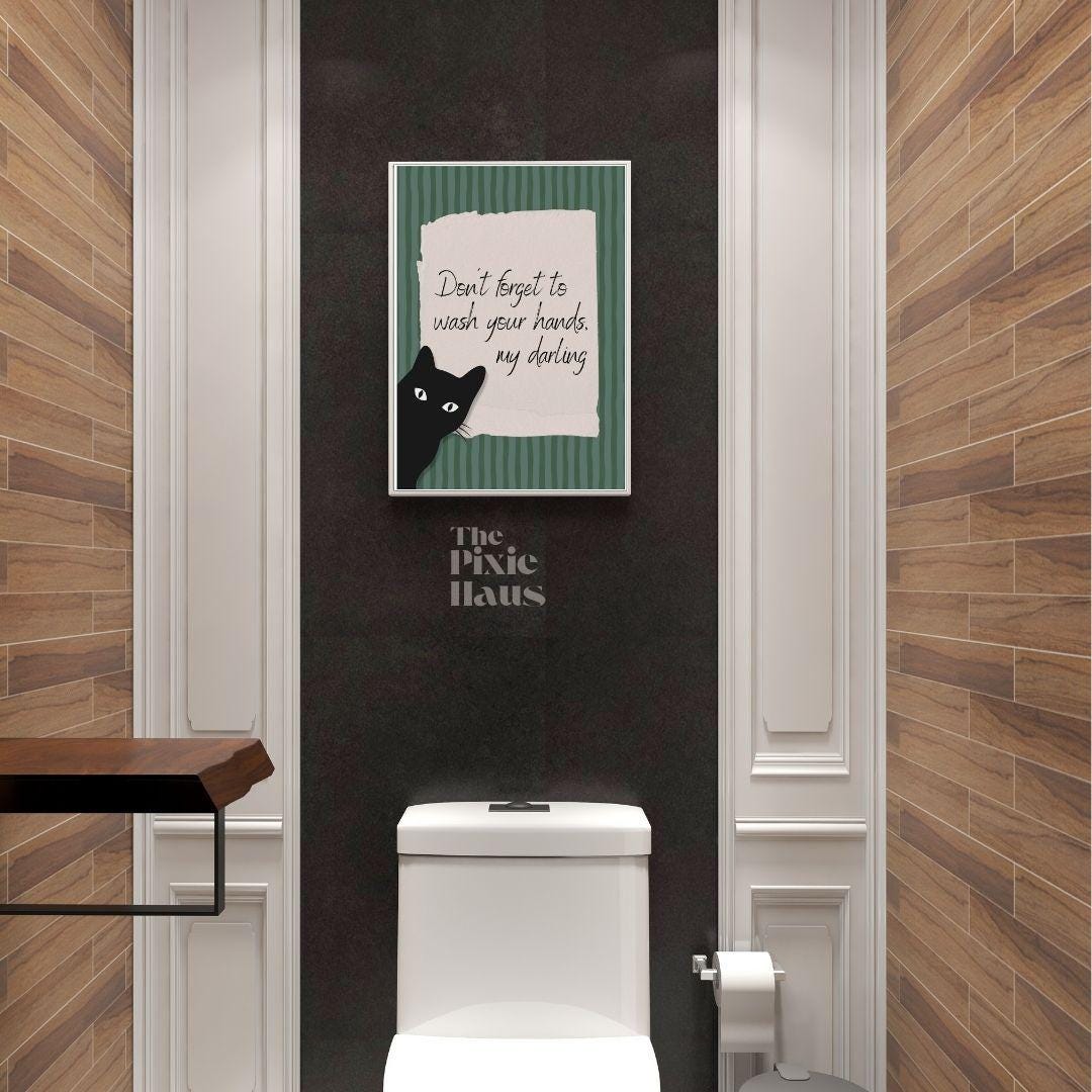 Cartello Decorativo In Metallo Eeypy Per Bagno Con Gatto Nero E Scritte Divertenti - 20x30 Cm
