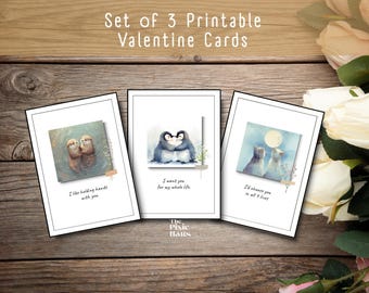 Druckbare Valentinstagskarten – Niedliches Tierliebe-Set