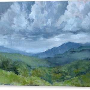 Fine Art Canvas Print, Natural Landscape, Green and Blue, Blue Ridge Mountains Painting