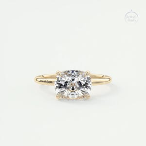 2 Carat Cushion Cut Lab Diamond Engagement Ring | Hidden Halo & Pave Band | Modern Lab Grown Cushion Engagement Ring | Dainty Bridal Ring