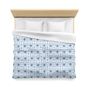 The Blue TeePee Pattern on a Whimsical Blue Microfiber Duvet Cover for Cozy Bedrooms, Native Inspired Home Decor, Bedding, Bedroom Makeover