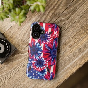 Patriotic Floral Phone Case | Magnetic Tough Cases, Strong Protection, Floral Design, Gift for Her, Independence Day, Summer Vibes