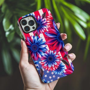 Red White Blue Sunflowers - Patriotic Design, Tough Covers for 4th of July Parade, IPhone and Samsung Galaxy, Summer Vibes, Durable Protect