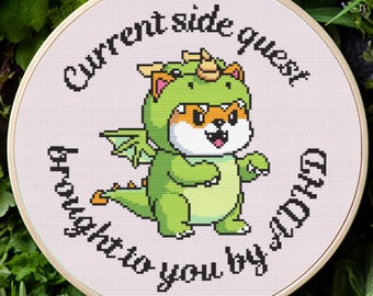 ADHD Side Quest Cross Stitch Pattern PDF - Instant Download Digital Pattern