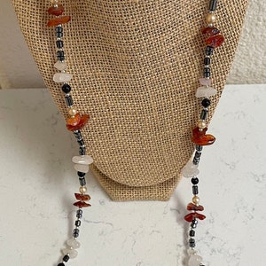Vintage 36 Inch Rope Necklace of Black Onyx, Carnelian Chips, Cultured ...