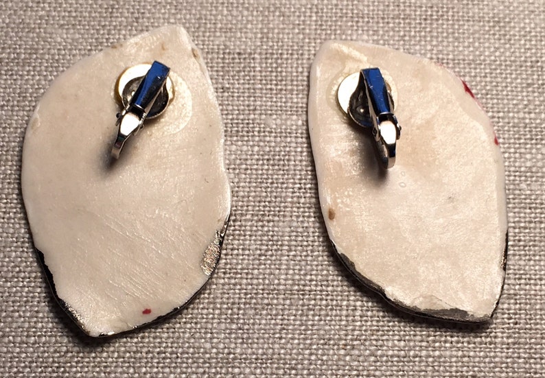 Hand Crafted One of a Kind Vintage Enamel and Sterling Silver Clip On Earrings