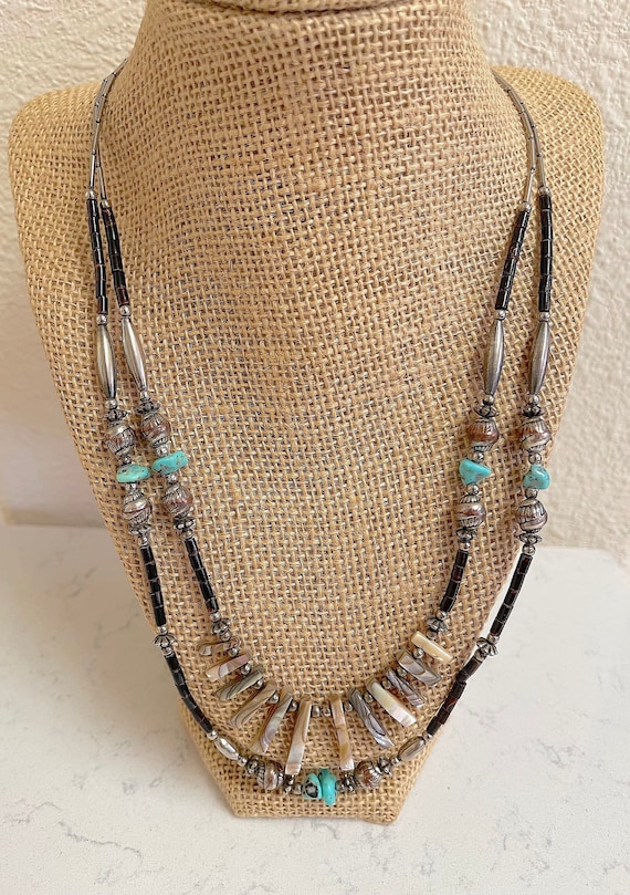 Vintage Navajo great hand made 2 strand necklace … - image 1