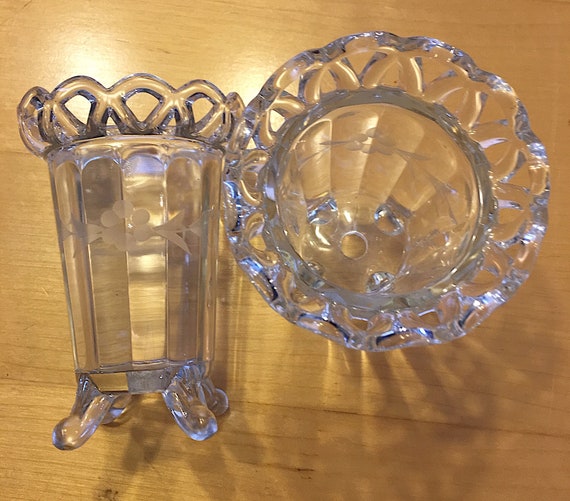Antique Etched Glass Rooting Vases Set Of 2 Etsy