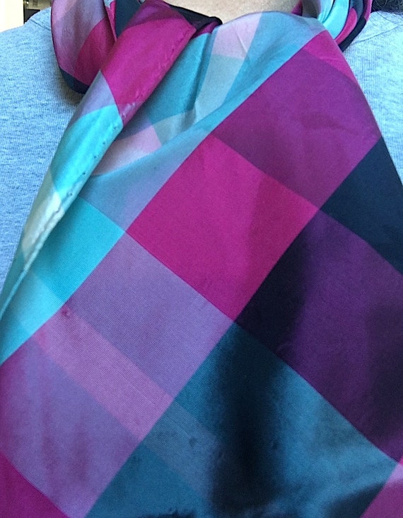 Vintage Long Tafetta Scarf in Turquoise, Raspberr… - image 4