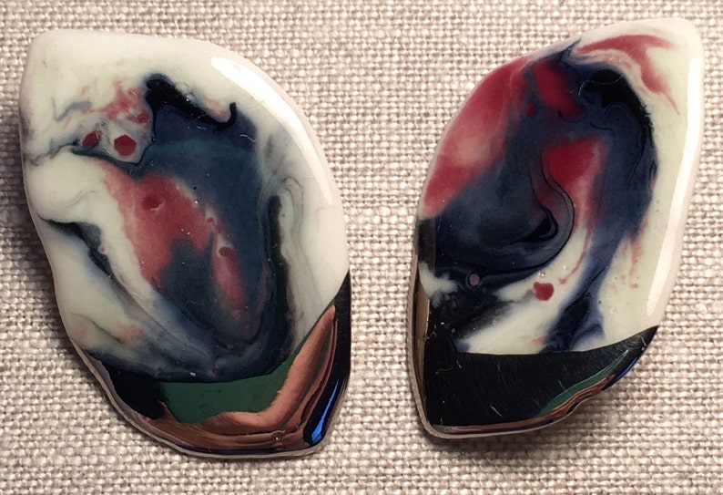 Hand Crafted One of a Kind Vintage Enamel and Sterling Silver Clip On Earrings