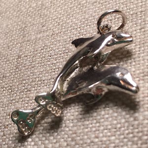 NEW VINTAGE Sterling Silver 3 Dimensional Double Dolphin Pendant/Charm
