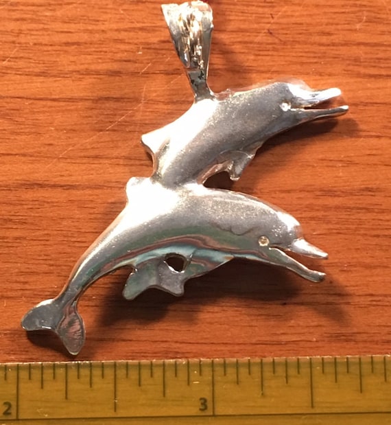 80s Double Dolphin Sterling Silver Pendant