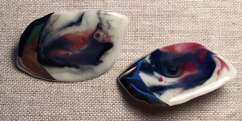 Hand Crafted One of a Kind Vintage Enamel and Sterling Silver Clip On Earrings
