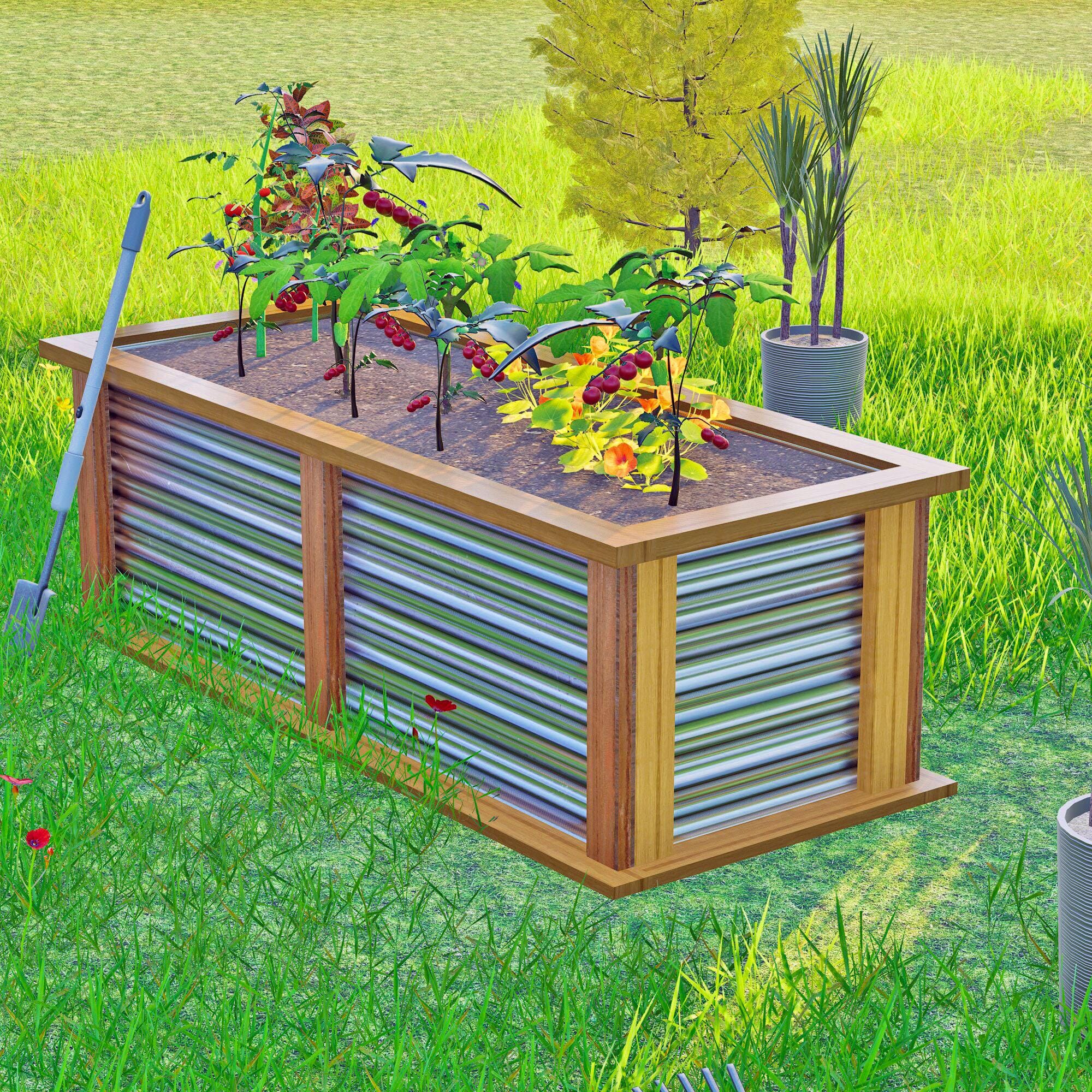 DIY Corrugated Steel Raised Garden Bed Plans: Modern Wood Planter (PDF