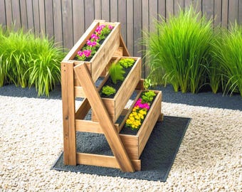 Planos para jardineras elevadas de 3 niveles: Jardín vertical DIY (Descarga en PDF)