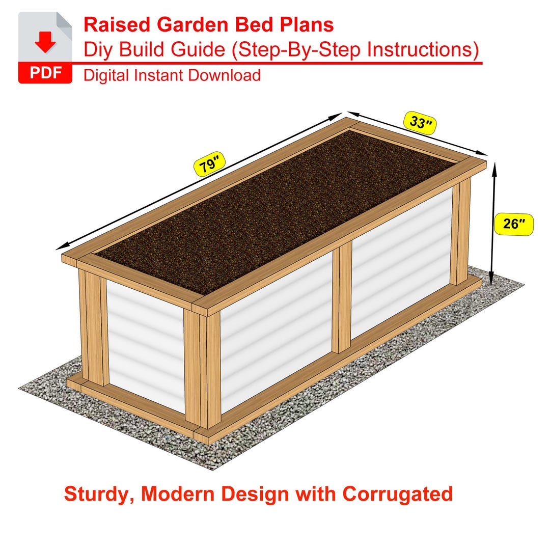 DIY Corrugated Steel Raised Garden Bed Plans: Modern Wood Planter (PDF ...