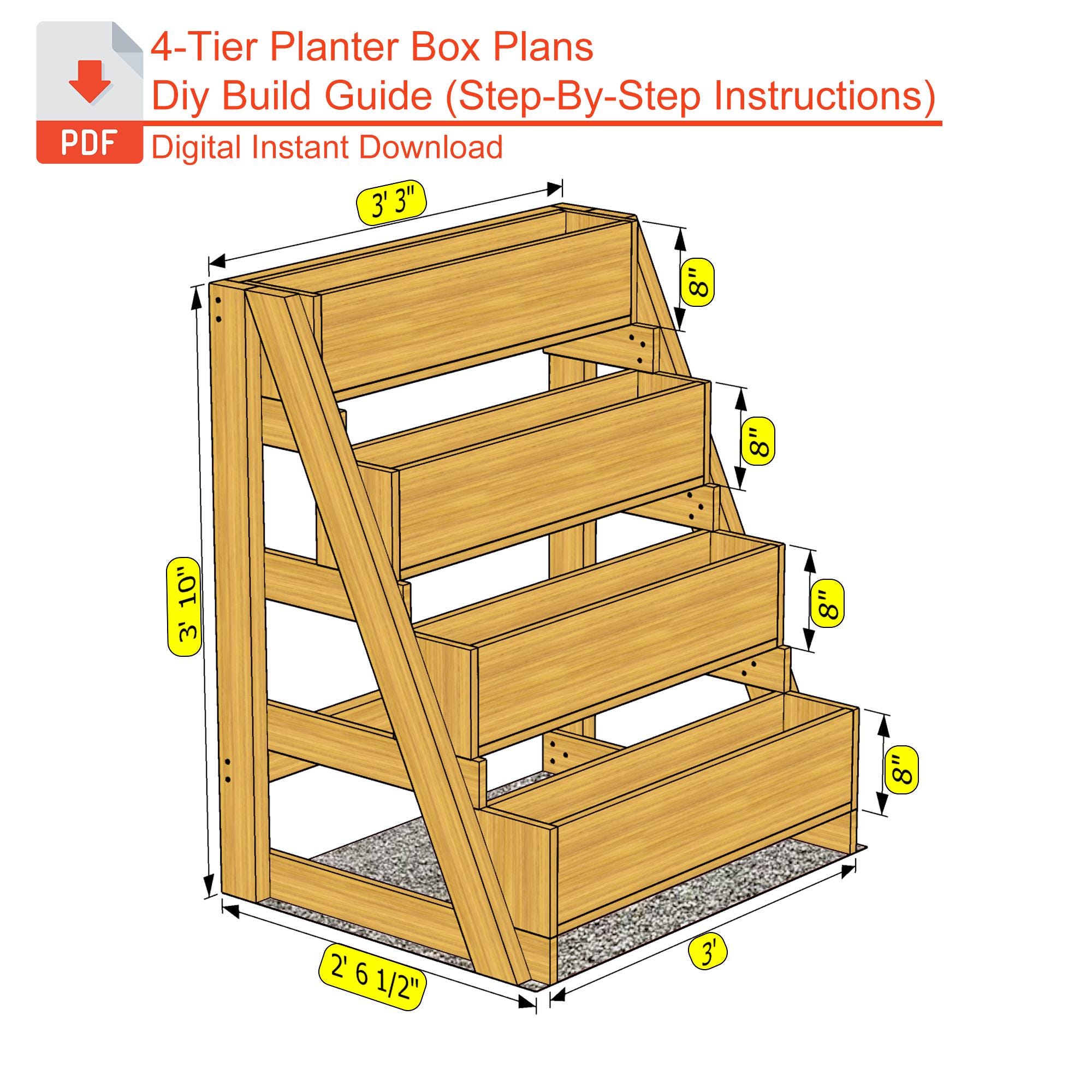 DIY 4-Tier Vertikale Pflanzkasten Pläne: Balkon Garten PDF Bauanleitung (Digitaler Download)