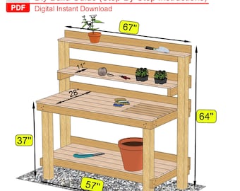 DIY-Blumenerdebank-Pläne PDF, moderne Garten-Werkbank, Hinterhof-Arbeitsstation, Outdoor-Blumenerdetisch, DIY-Holzbearbeitungspläne