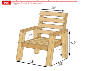 DIY Gartenstuhl-Pläne PDF | Outdoor Terrassenstuhl | Adirondack Style Stuhl Bauanleitung | DIY Moderne Outdoor Möbel Holzbearbeitungspläne