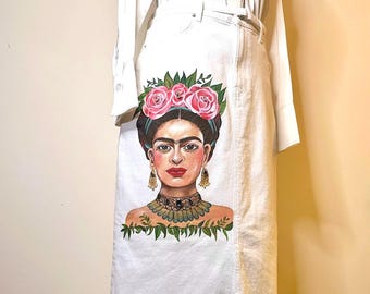 Handgeschilderde op Frida geïnspireerde rok – draagbare bloemenkunst – uniek
