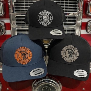 Custom Fire Department Trucker Hat, Leather Patch FD Baseball Cap